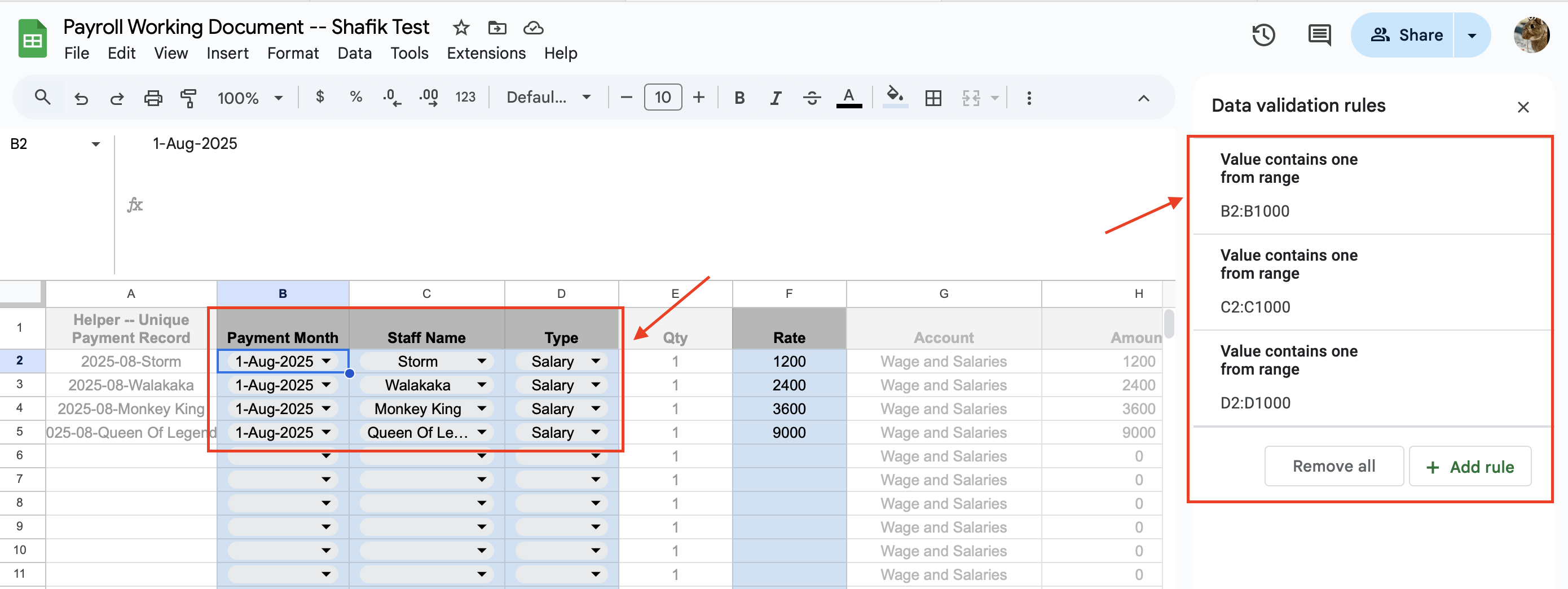 Data Validation for dropdown